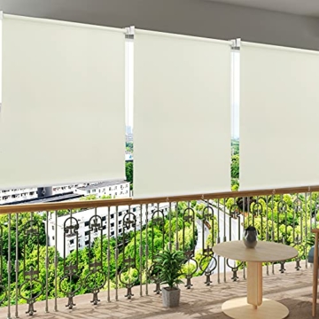 WOLTU Außenrollo Senkrechtmarkise Balkonrollo Outdoorrollo Sichtschutzrollo Wetterfest Sonnenschutz UV Schutz, Vertikal Sonnensegel Reflektierende Thermofunktion für Fenster & Türen, Beige 140x140 cm - 2