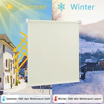 WOLTU Außenrollo Senkrechtmarkise Balkonrollo Outdoorrollo Sichtschutzrollo Wetterfest Sonnenschutz UV Schutz, Vertikal Sonnensegel Reflektierende Thermofunktion für Fenster & Türen, Beige 140x140 cm - 4