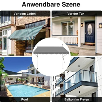 Yakimz Klemmmarkise mit Handkurbel Balkon, Balkonmarkise ohne Bohren, Markise höhenverstellbar UV-beständig Sonnenschutz wasserabweisend, einfache Montage 300x120x200-300cm Grau - 6
