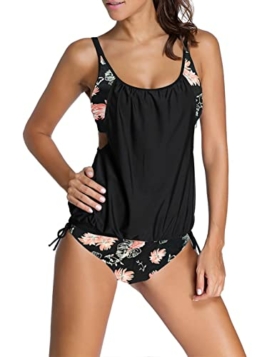 Aleumdr Tankini Set Damen Badeanzug Bauchweg Tankini Damen Push up mit Bügel Tankinis für Damen Tankini Oberteil mit Badeshorts Zweiteiler Bademode Bikini Set High Waist Beachwear Swimsuits Schwarz M - 1