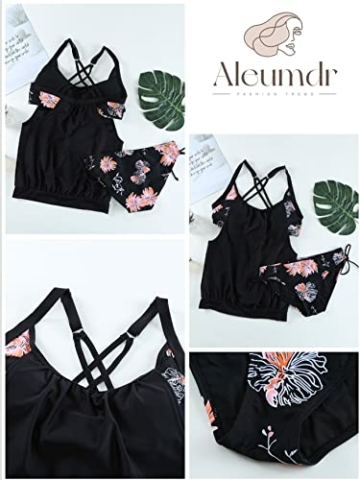 Aleumdr Tankini Set Damen Badeanzug Bauchweg Tankini Damen Push up mit Bügel Tankinis für Damen Tankini Oberteil mit Badeshorts Zweiteiler Bademode Bikini Set High Waist Beachwear Swimsuits Schwarz M - 4