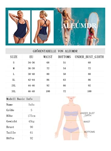 Aleumdr Tankini Set Damen Badeanzug Bauchweg Tankini Damen Push up mit Bügel Tankinis für Damen Tankini Oberteil mit Badeshorts Zweiteiler Bademode Bikini Set High Waist Beachwear Swimsuits Schwarz M - 6