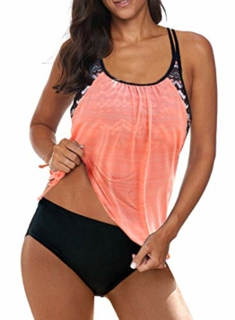 BLENCOT Damen Tankini Bauchweg Zweiteilig Badeanzug Zweiteiliger Tankini Set mit Slip A-10 M - 1