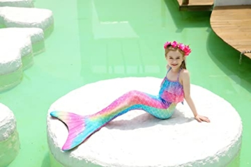DNFUN Meerjungfrauenflosse Mädchen Meerjungfrauenschwanz zum Schwimmen mit Bikini mit meerjungfrau Flosse für Kinder,4 Stück Set - 5