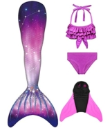 DNFUN Meerjungfrauenflosse Mädchen mit Bikini -Meerjungfrauenschwanz kostüm mit Monoflosse zum Schwimmen - 1