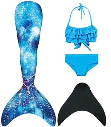DNFUN Meerjungfrauenflosse Mädchen mit Monoflosse und Mermaid Tail Badeanzug für Erwachsene und Kinder - 1