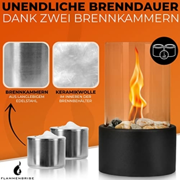 Flammenbrise® Tischkamin | Tischfeuer für Indoor und Outdoor | Ethanol Kamin mit [200g] Natursteinen | INKL. 2 Brennkammern | Unendliche Brenndauer - 3