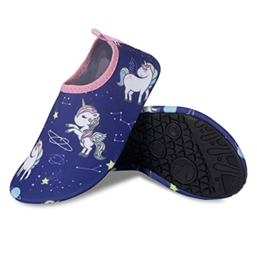 Kinder Badeschuhe Wasserschuhe Strandschuhe Mädchen Junge Schwimmschuhe Barfußschuhe rutschfeste Surfschuhe Sportschuhe Kleinkind Schwimmbad(Einhorn.Blau,32EU 33 EU) - 2