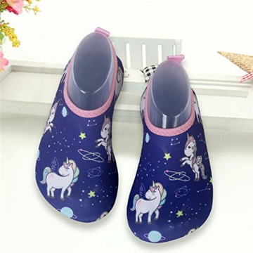 Kinder Badeschuhe Wasserschuhe Strandschuhe Mädchen Junge Schwimmschuhe Barfußschuhe rutschfeste Surfschuhe Sportschuhe Kleinkind Schwimmbad(Einhorn.Blau,32EU 33 EU) - 6