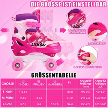 Kinder Rollschuhe Verstellbar LED für Mädchen Jungen, Soldow Roller Skates mit Leucht PU Räder für Anfänger, Bequem | Atmungsaktiv | Dreifach Schutz, Einstellbare Größe 30-37 (Rosa/Blau) - 2