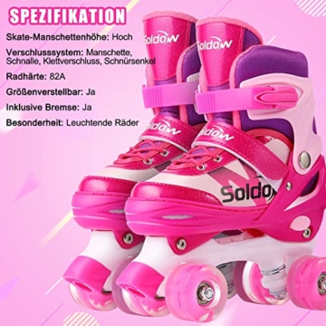 Kinder Rollschuhe Verstellbar LED für Mädchen Jungen, Soldow Roller Skates mit Leucht PU Räder für Anfänger, Bequem | Atmungsaktiv | Dreifach Schutz, Einstellbare Größe 30-37 (Rosa/Blau) - 5