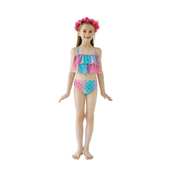 NAITOKE meerjungfrauenflosse mädchen Badeanzug - Meerjungfrau Flosse Bademode mit Bikini Set und Monoflosse Mermaid Tail, 4 Stück Set,XQyfP,130 - 3