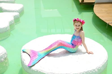 NAITOKE meerjungfrauenflosse mädchen Badeanzug - Meerjungfrau Flosse Bademode mit Bikini Set und Monoflosse Mermaid Tail, 4 Stück Set,XQyfP,130 - 5