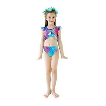 Pyjacos meerjungfrauenflosse mädchen Badeanzug - Meerjungfrau Flosse Bademode mit Bikini Set und Monoflosse Mermaid Tail, 4 Stück Set，blackseG5+46-140 - 3