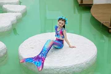 Pyjacos meerjungfrauenflosse mädchen Badeanzug - Meerjungfrau Flosse Bademode mit Bikini Set und Monoflosse Mermaid Tail, 4 Stück Set，blackseG5+46-140 - 4