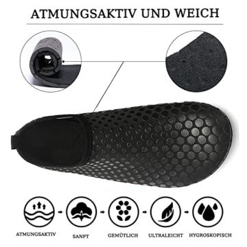 Sixspace Damen Herren Badeschuhe Wasserschuhe Schwimmschuhe Männer Frauen Strandschuhe Aquaschuhe Barfußschuhe für Strand,Pool,Meer,Wassersport,Tauchen,Surfen,Aqua Cycling (Schwarz,43 EU) - 4