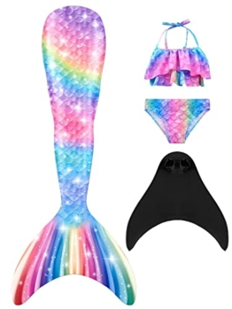 SPEEDEVE Mädchen Meerjungfrauenschwanz Meerjungfrau Flosse Bikini Set,HEI-m9,120 - 1