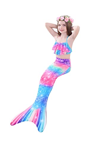 SPEEDEVE Mädchen Meerjungfrauenschwanz Meerjungfrau Flosse Bikini Set,HEI-m9,120 - 4
