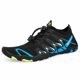 Strandschuhe Damen Herren Wasserschuhe Badeschuhe Unisex Atmungsaktiv Leicht Barfußschuhe rutschfeste für Schwimmen Tauchen (S901 Schwarz/Blau, 44EU) - 1