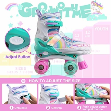 SULIFEEL Rainbow Unicorn Verstellbare Rollschuhe für Kinder mit Leuchtenden Rädern für Mädchen und Jungen Mittel (32-35 EU) - 2