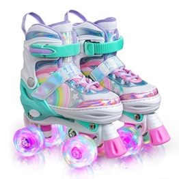 SULIFEEL Rainbow Unicorn Verstellbare Rollschuhe für Kinder mit Leuchtenden Rädern für Mädchen und Jungen Mittel (32-35 EU) - 1