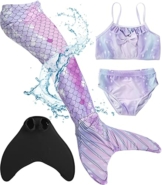 Corimori – Meerjungfrau-Schwimm-Flosse mit Bikini für Kinder, Meerjungfrau Aqua, Meerjungfrauen-Anzug zum Schwimmen, Lila-Kombi Körpergröße bis 160cm - 1