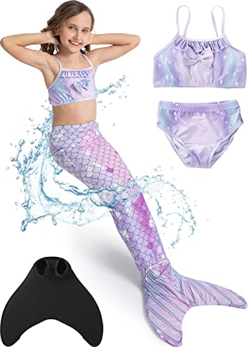 Corimori – Meerjungfrau-Schwimm-Flosse mit Bikini für Kinder, Meerjungfrau Aqua, Meerjungfrauen-Anzug zum Schwimmen, Lila-Kombi Körpergröße bis 160cm - 9