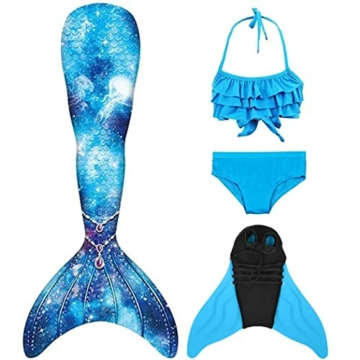 DNFUN Meerjungfrauenflosse Mädchen mit Bikini -Meerjungfrauenschwanz kostüm mit Monoflosse zum Schwimmen - 1