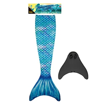 Idena 40603 - Meerjungfrauen-Schwanz mit Monoflosse, Größe XS/S, in Blau, Meerjungfrauen-Flosse für Kinder ab 6 Jahren, zum Schwimmen und für aufregende Tauchabenteuer im Wasser - 1