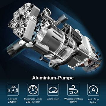Lehmann Hochdruckreiniger Missouri mit Aluminiumpumpe | 240 bar Arbeitsdruck | 480 l/h Fördermenge | 2200 W Leistung | 10m Hochdruckschlauch | kompakter Flächenreiniger mit Reinigungsmittelbehälter - 3