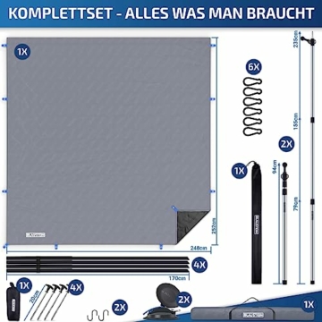 Blaustein Vorzelt Auto - Busvorzelt mit UV Schutz, Wasserabweisendes Sonnensegel mit Keder für Auto/Wohnwagen, Flexible Sackmarkise für Camping mit 5 Befestigungsmöglichkeiten (Grau) - 2