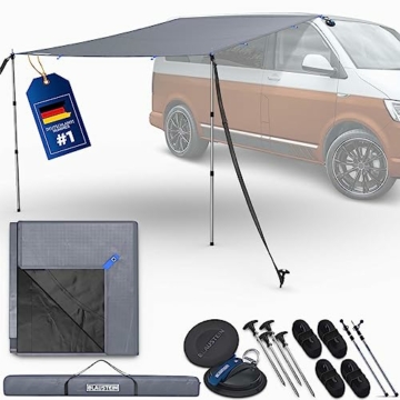 Blaustein Vorzelt Auto - Busvorzelt mit UV Schutz, Wasserabweisendes Sonnensegel mit Keder für Auto/Wohnwagen, Flexible Sackmarkise für Camping mit 5 Befestigungsmöglichkeiten (Grau) - 1