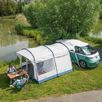Skandika Busvorzelt Vejers Travel 2 | Freistehend mit Schlafkabine für 2 Personen, Stehhöhe 2,1 m, 10 m² Wohnbereich, 2 Eingänge, Folienfenster, Moskitonetz, 3000 mm Wassersäule - 6