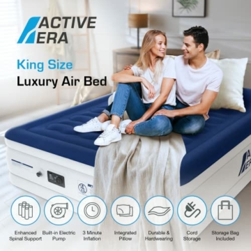 Active Era Luxus Luftbett 2 Personen, Luftmatratze selbstaufblasend mit eingebauter elektrischer Pumpe & integriertem Kissen, Aufblasbare Matratze für Camping & Gästebett - 203 x 152 x 56cm - 2