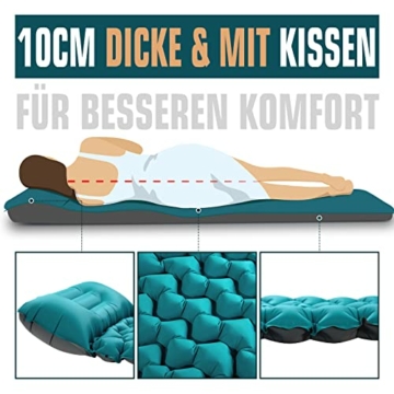 AKSOUL Isomatte Camping Luftmatratze Selbstaufblasend: Ultraleicht Outdoor Groß Aufblasbare Matratze Dick Selbstaufblasbare Schlafmatte Mit Kissen Faltbar Thermo Iso Matte Für Zelt Trekking Strand - 2