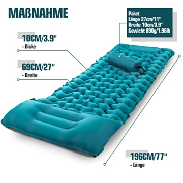 AKSOUL Isomatte Camping Luftmatratze Selbstaufblasend: Ultraleicht Outdoor Groß Aufblasbare Matratze Dick Selbstaufblasbare Schlafmatte Mit Kissen Faltbar Thermo Iso Matte Für Zelt Trekking Strand - 7