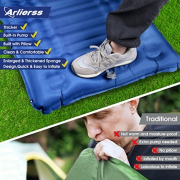 Arlierss Isomatte Camping Selbstaufblasend, 12cm Dick Ultraleichte Luftmatratze mit Fußpresse Pumpe, Isomatte Selbstaufblasend Outdoor mit Kissen für Wandern, Outdoor, Reise, Wandern, Strand-Blau - 4