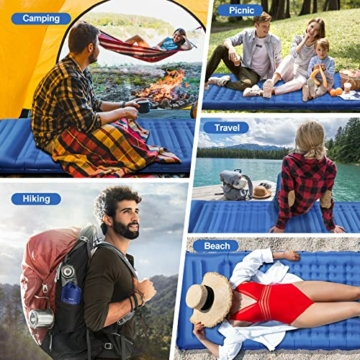 Arlierss Isomatte Camping Selbstaufblasend, 12cm Dick Ultraleichte Luftmatratze mit Fußpresse Pumpe, Isomatte Selbstaufblasend Outdoor mit Kissen für Wandern, Outdoor, Reise, Wandern, Strand-Blau - 7