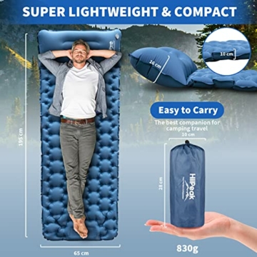 HiiPeak isomatte selbstaufblasend 10cm hoch Camping luftmatratze mit integrierten kopfkissen Outdoor campingmatte schlafmatte kleines packmass mit Fußpumpe luftzellenmatte aufblasbar - 2