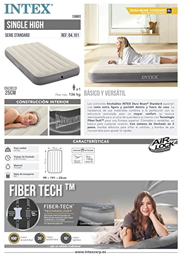 Intex Twin Dura-beam Series Single High Luftbett, Taupe/Grey, 99 x 191 x 25 cm - 5