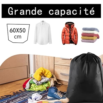2 Stück Wäschesack Reise, 60 x 50 cm Schmutzwäsche Wäschesammler mit Kordelzug, Wäschebeutel Schmutzwäsche Faltbare für Zuhause Schlafsaal Reisen Camping Strand (Schwarz) - 5