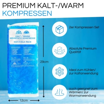 2X Premium Kühlpad Kühlkompresse | XXL Kalt Warm Kompresse 29x12cm | Mehrfach-Kompresse Kühlpads Gel als Kühlkissen Kaltkompresse z. Kühlen von Schmerzen f. Kinder & Erwachsene,Modern, Blau - 2
