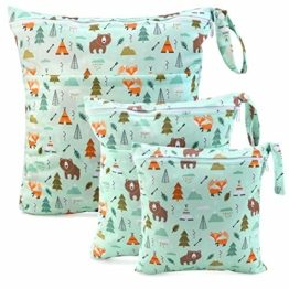 CeeKii Nass- und Trocken-Wickeltaschen aus Stoff, 3er-Pack, waschbare Reisetaschen, wasserdichte Nasstasche, wiederverwendbare Baby-Strand-Pool-Sporttasche für Badeanzüge und nasse Kleidung mit Reißv - 1