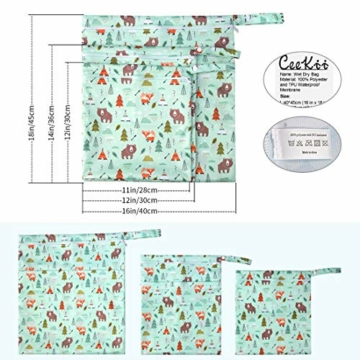 CeeKii Nass- und Trocken-Wickeltaschen aus Stoff, 3er-Pack, waschbare Reisetaschen, wasserdichte Nasstasche, wiederverwendbare Baby-Strand-Pool-Sporttasche für Badeanzüge und nasse Kleidung mit Reißv - 4