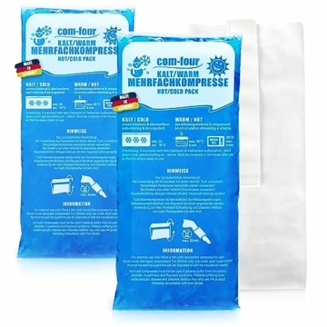com-four® 2x Große Mehrfach-Kompressen mit Premium Mehrweg Vlieshülle, Kalt und Warm Kompressen mit Gel-Kühlpack Schutzhülle mit Gummiband, 29 x 12 cm - mikrowellengeeignet - Made in Germany - 1