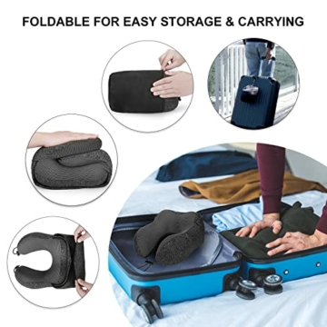 Eono Nackenkissen Memory Foam, Reisekissen mit Haube, Bequemes Nackenhörnchen mit Haube für Flugzeug, Auto, Zug, Büro, Nackenkissen Reise zum Schlafen - 6