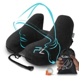 FLOWZOOM AIR Nackenkissen aufblasbar mit Kapuze - Reisekissen - Schnell aufblasbares Reise - Flugzeug Kissen - Travel Pillow - Nackenhörnchen Erwachsene (schwarz) - 1