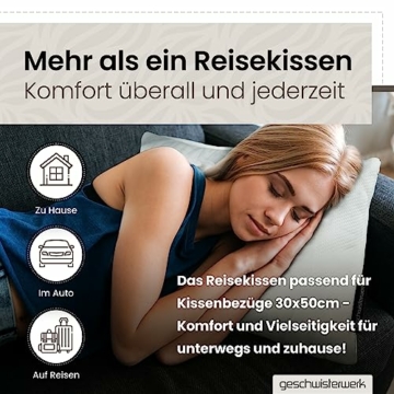 geschwisterwerk komprimierbares Reisekissen - Nackenstützkissen aus zerkleinertem Memoryschaum - passend für Bezüge 30x50cm - kleines Kissen für Reisen im Auto, Flugzeug, Camping, Hotel, Wandern - 2