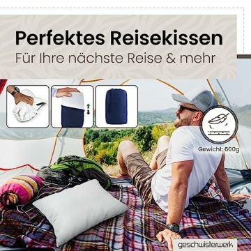 geschwisterwerk komprimierbares Reisekissen - Nackenstützkissen aus zerkleinertem Memoryschaum - passend für Bezüge 30x50cm - kleines Kissen für Reisen im Auto, Flugzeug, Camping, Hotel, Wandern - 5