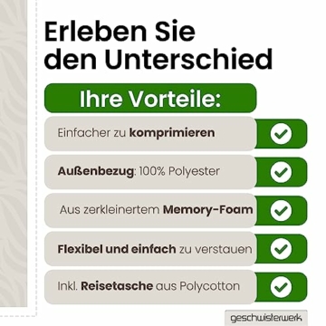 geschwisterwerk komprimierbares Reisekissen - Nackenstützkissen aus zerkleinertem Memoryschaum - passend für Bezüge 30x50cm - kleines Kissen für Reisen im Auto, Flugzeug, Camping, Hotel, Wandern - 7